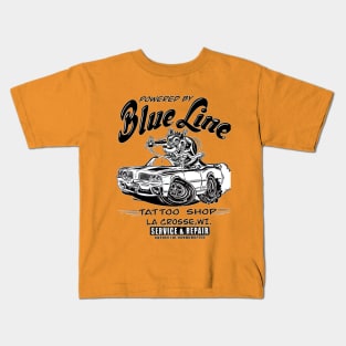 Blue Line Tattoo La Crosse WI Hot Rod Logo Kids T-Shirt